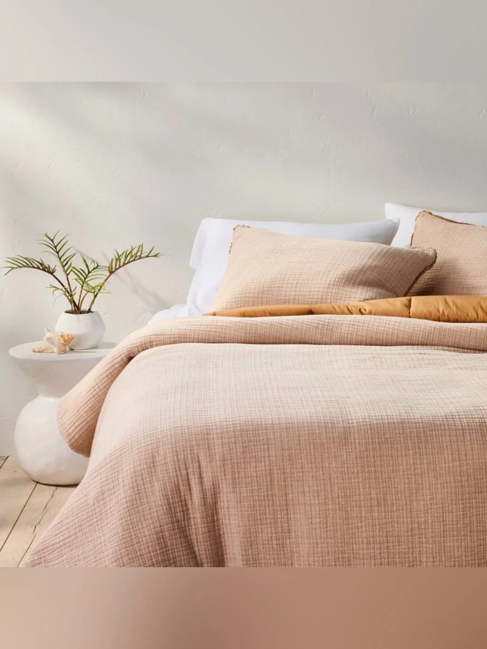 Casaluna Textured Chambray Cotton Duvet Cover 3pc Set Warm Brown Full Queen